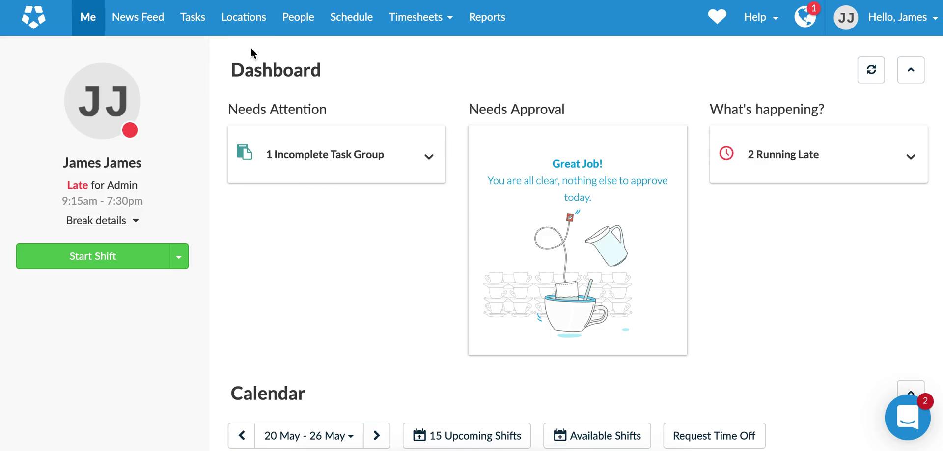 Screenshot of Dashboard on Managing locations on Deputy user flow