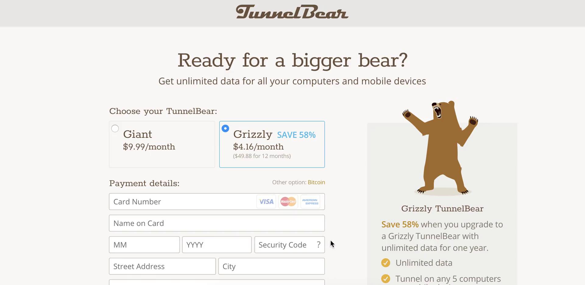 tunnelbear login