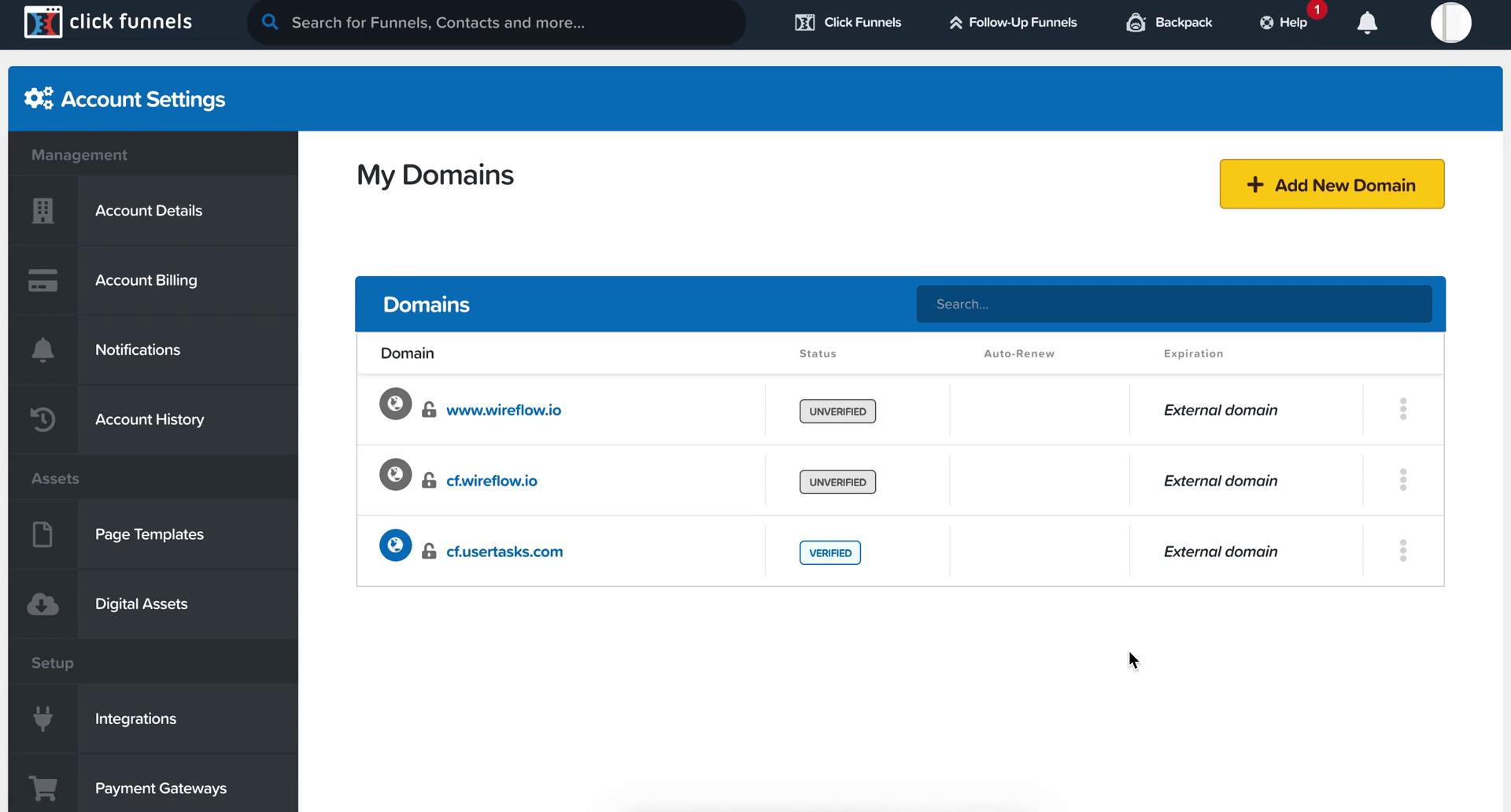 Adding a custom domain screenshot