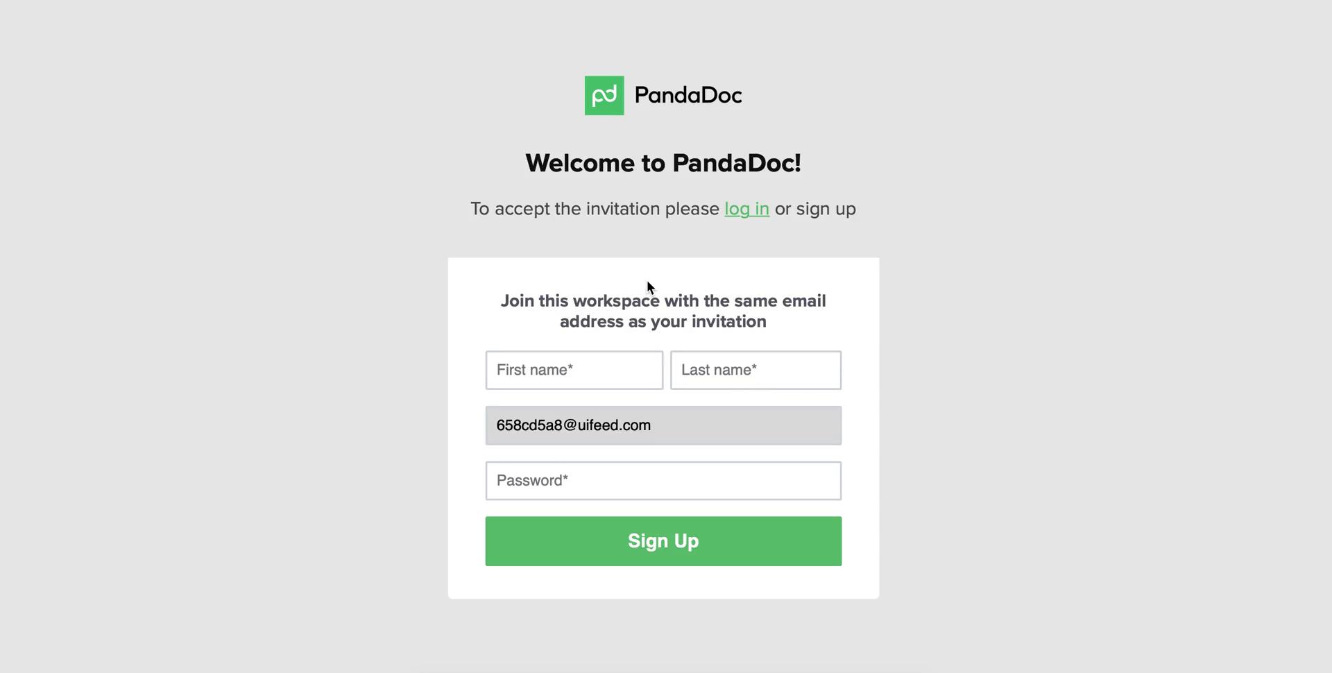 Screenshot of Sign up on Accepting an invite on PandaDoc user flow