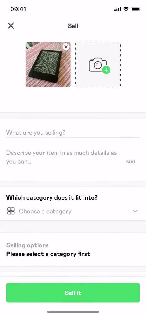 Listing a product screenshot