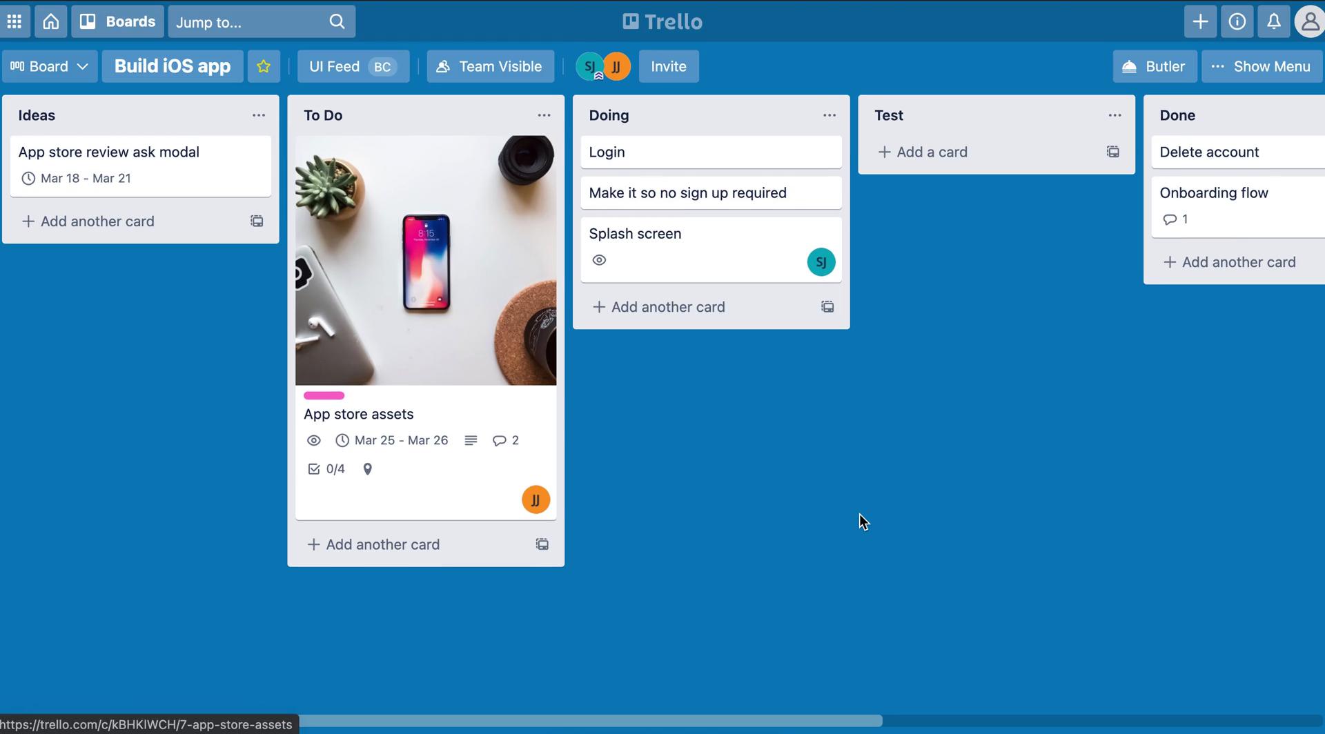 Screenshot of Board on Creating an automation workflow on Trello user flow