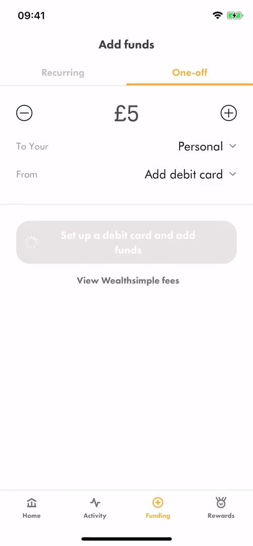 Depositing funds screenshot