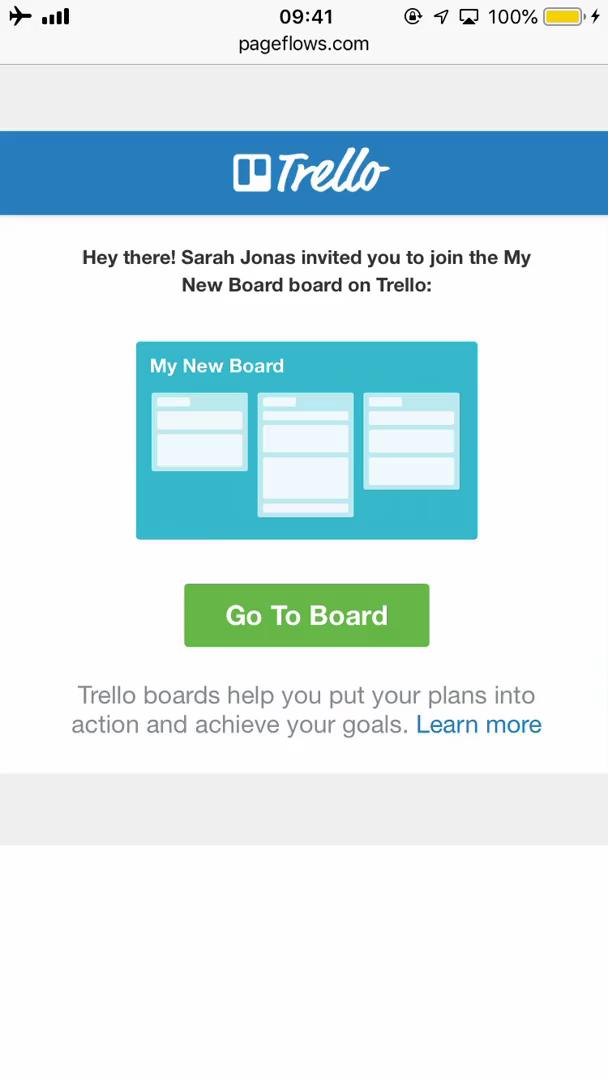 Screenshot of Invite email on Accepting an invite on Trello user flow