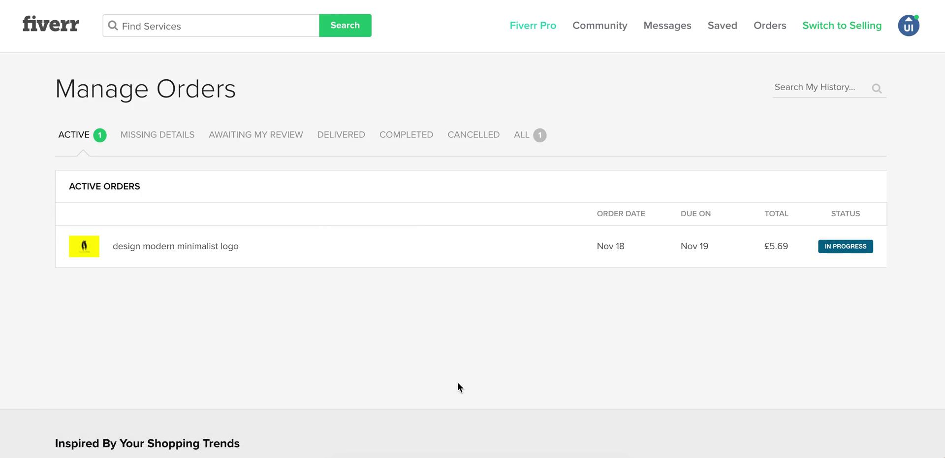 Fiverr order history screenshot