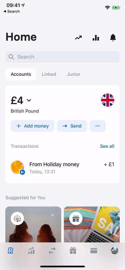 Screenshot of Home on Requesting payment on Revolut user flow