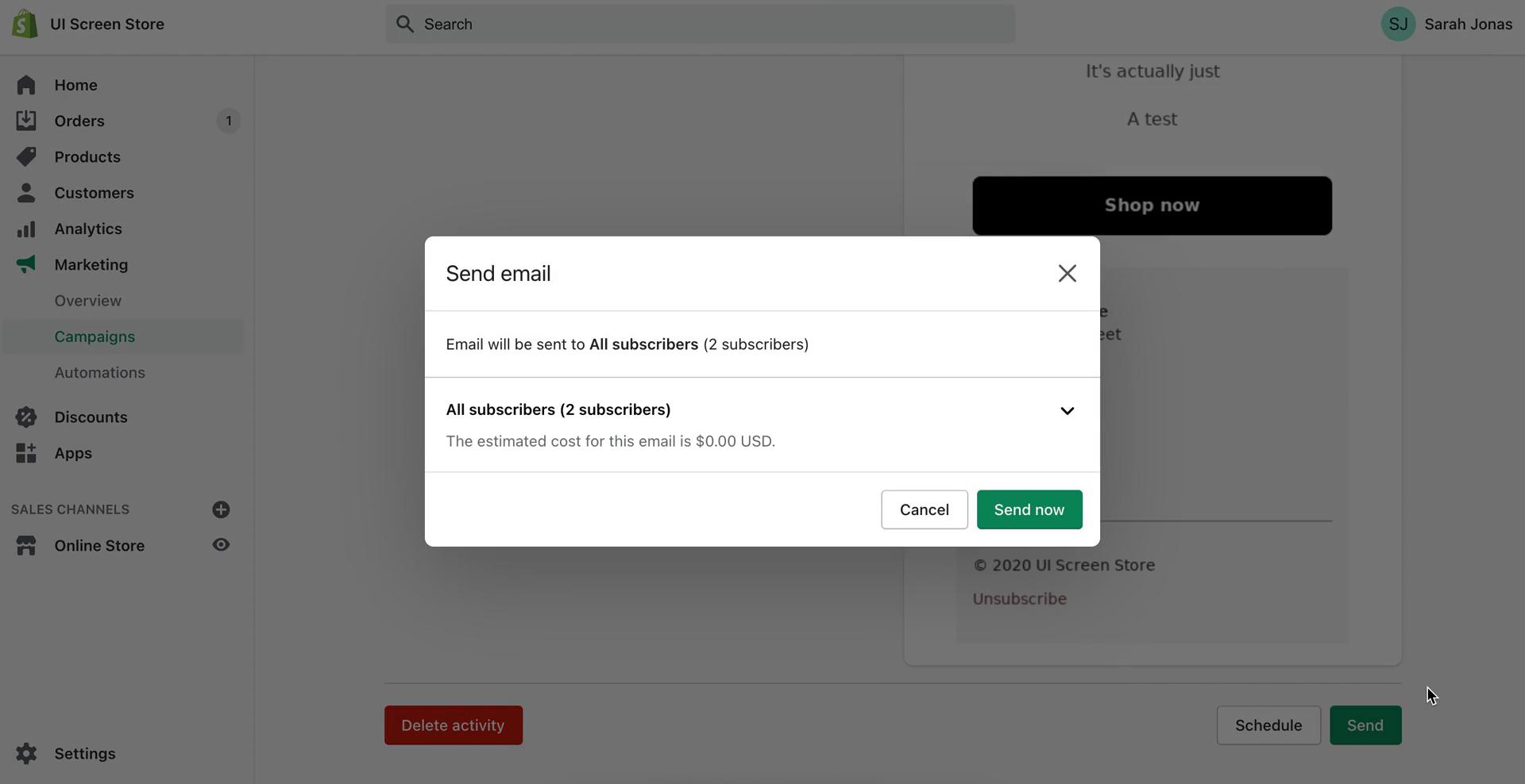 Creating an email campaign screenshot