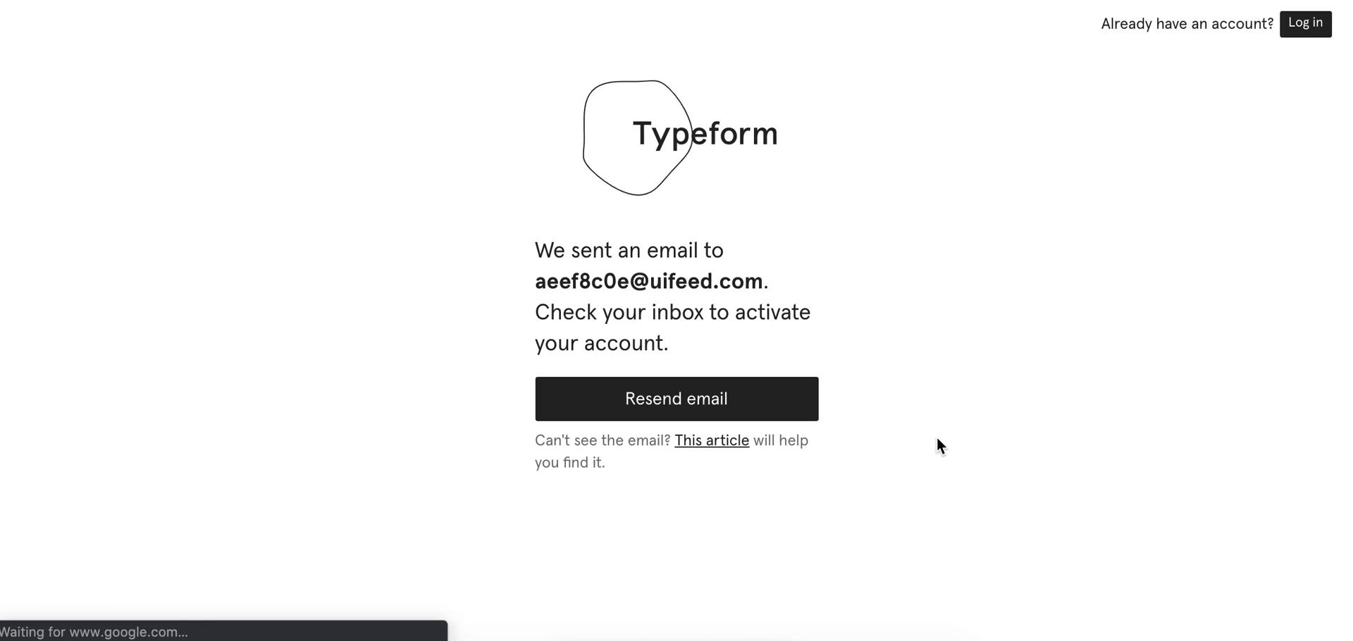 Screenshot of Verify email on Onboarding on Typeform user flow