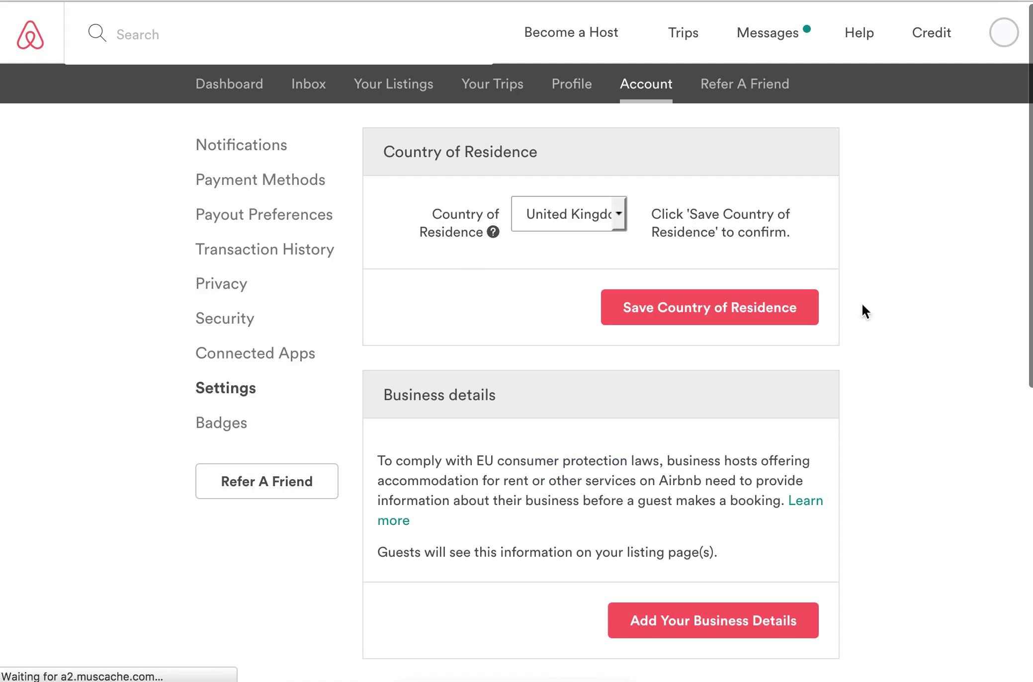 Screenshot of on Deleting your account on Airbnb user flow