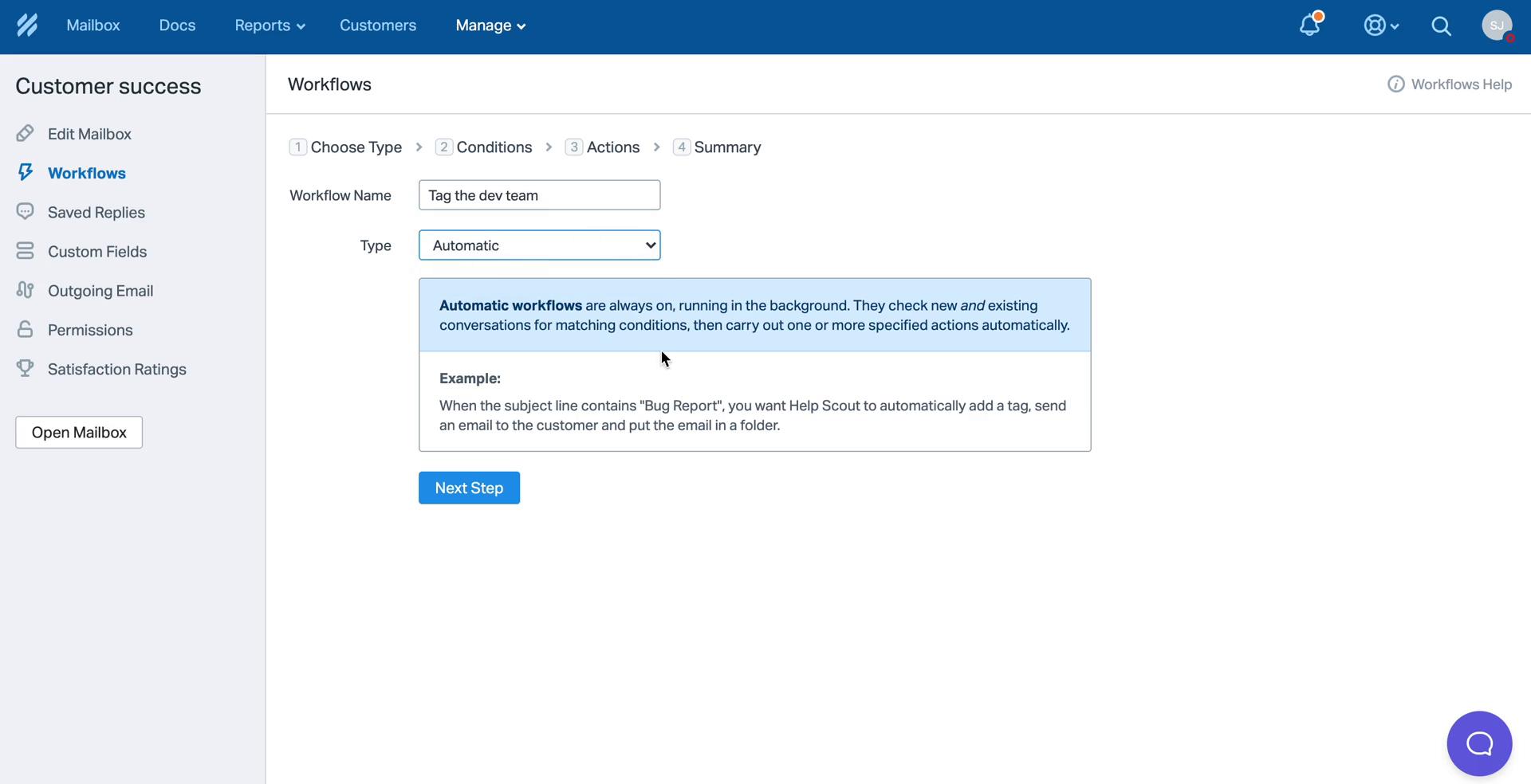 Creating an automation workflow screenshot