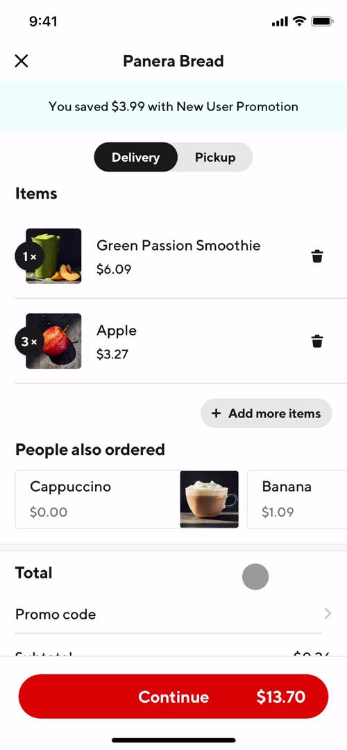 Ordering food screenshot