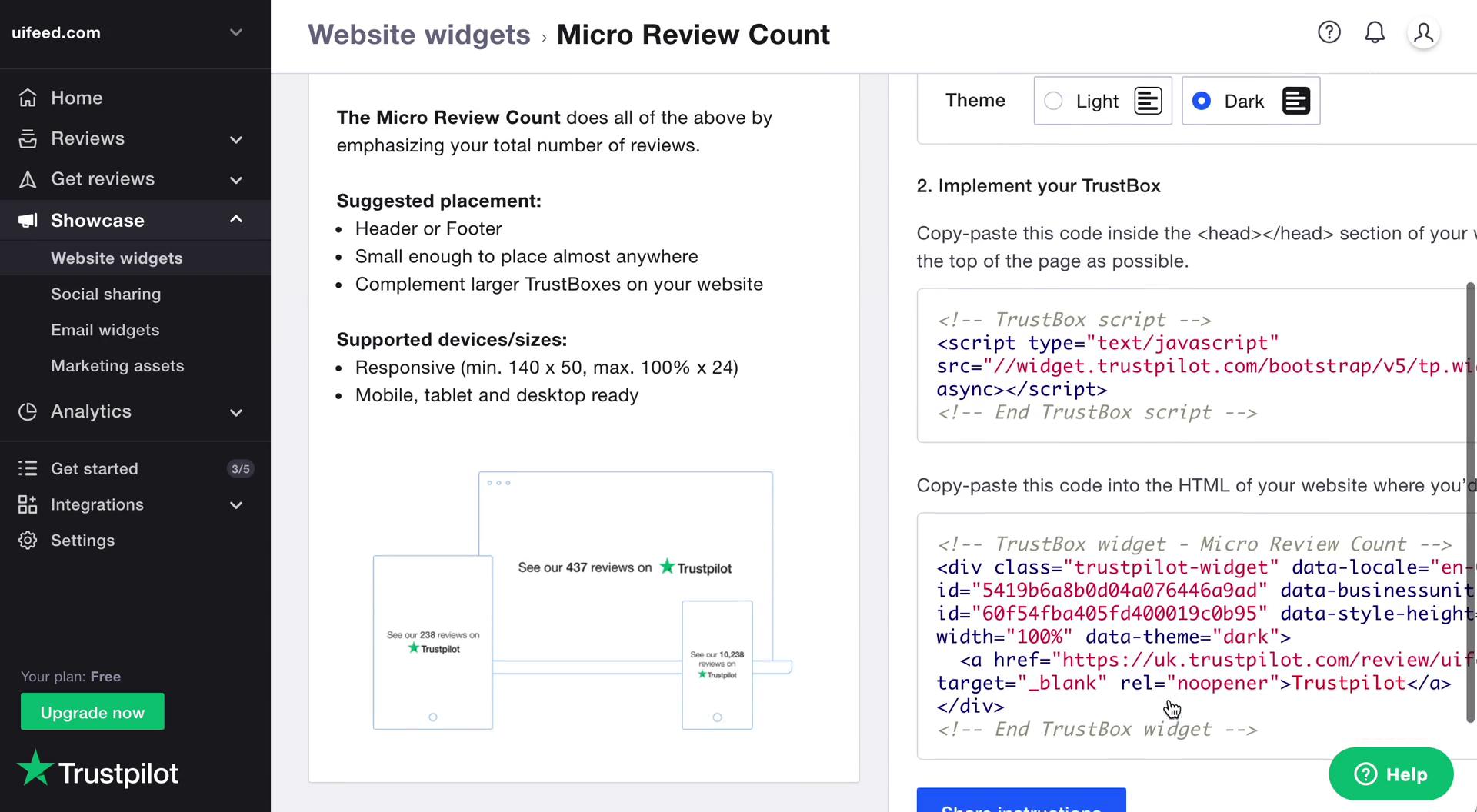 Installing a widget on Trustpilot video thumbnail