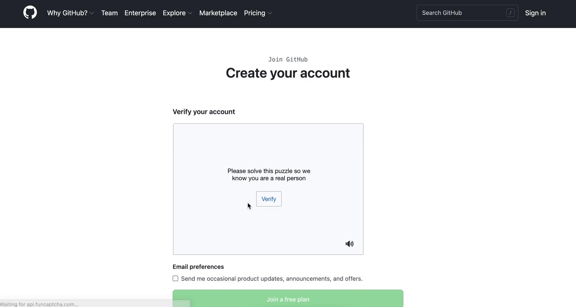 Screenshot of Confirm you're human on Accepting an invite on GitHub user flow