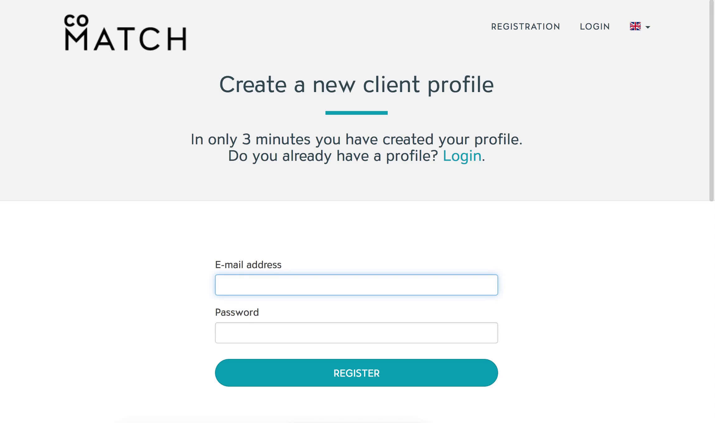Screenshot of on Applying as a company on Comatch user flow