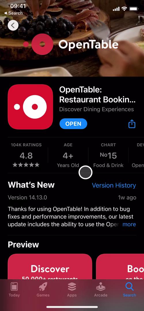 OpenTable app store listing screenshot