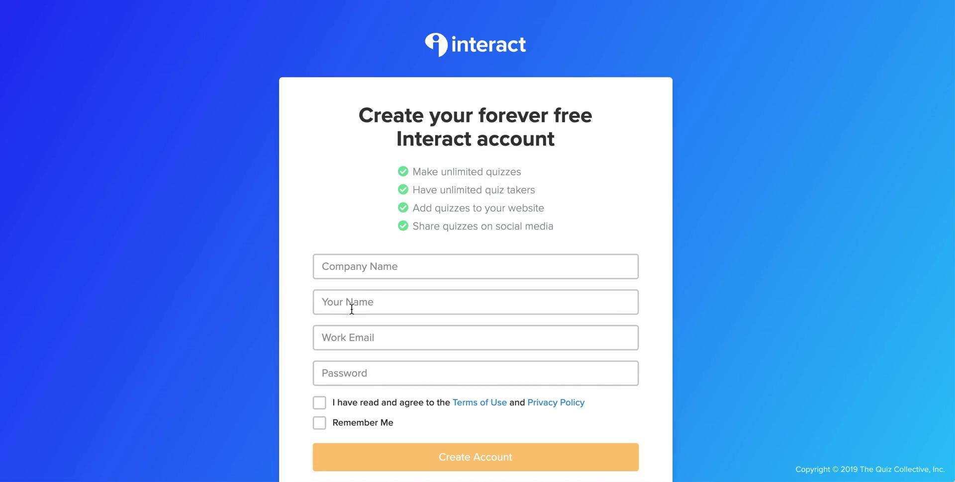 Screenshot of Sign up on Onboarding on Interact user flow