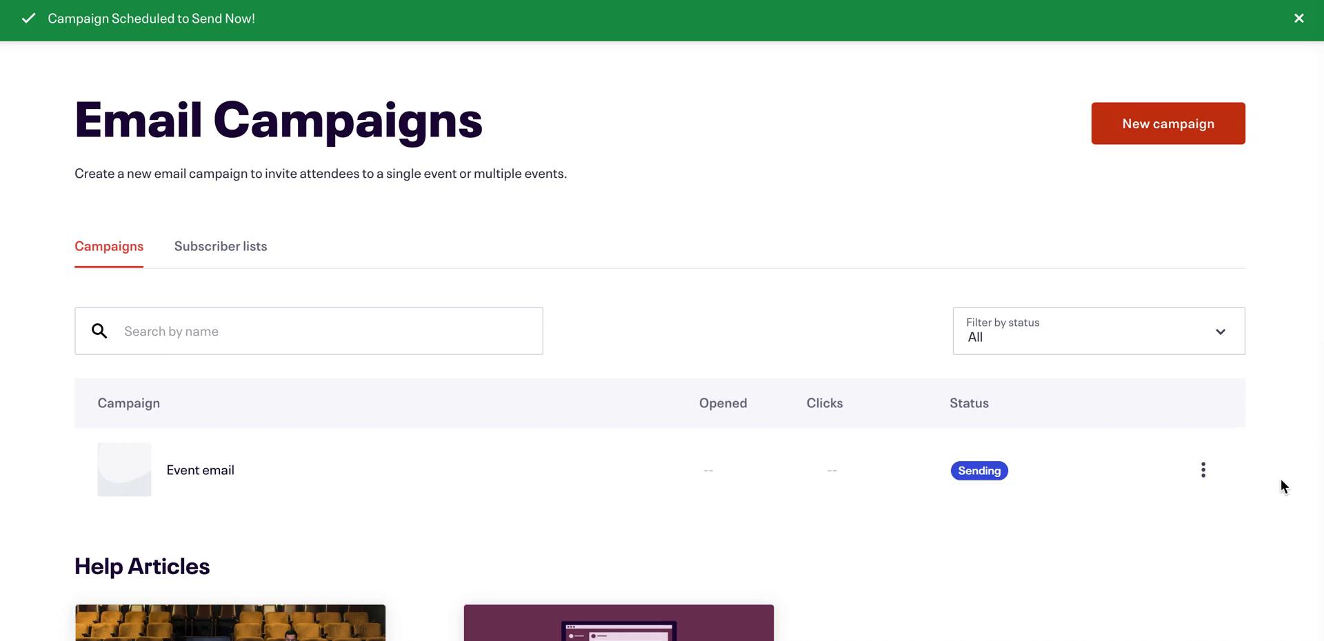 Creating an email campaign screenshot