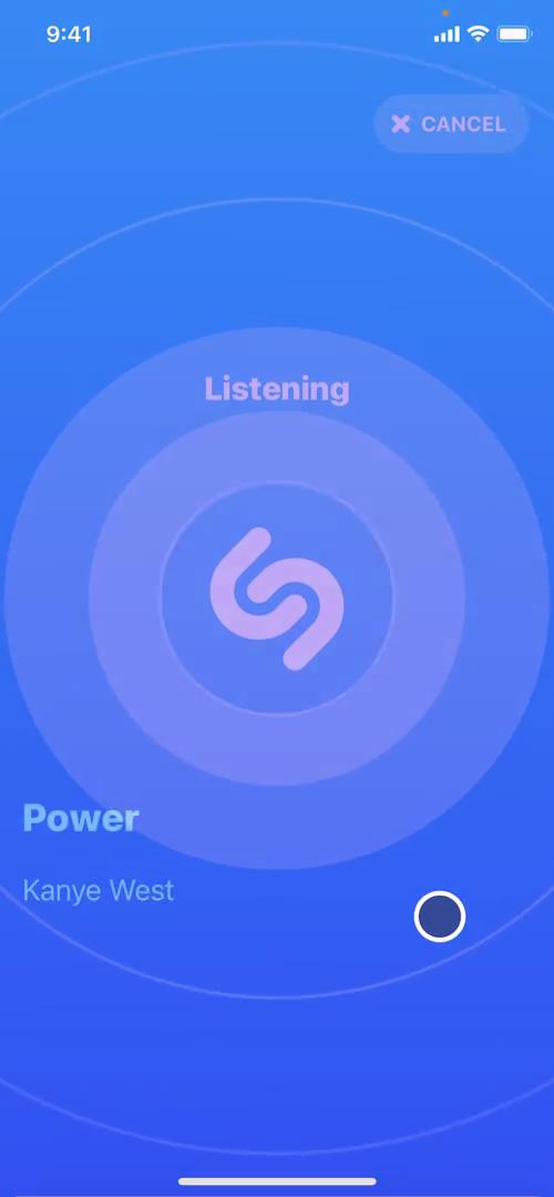 Screenshot of Listening on Music recognition on Shazam user flow
