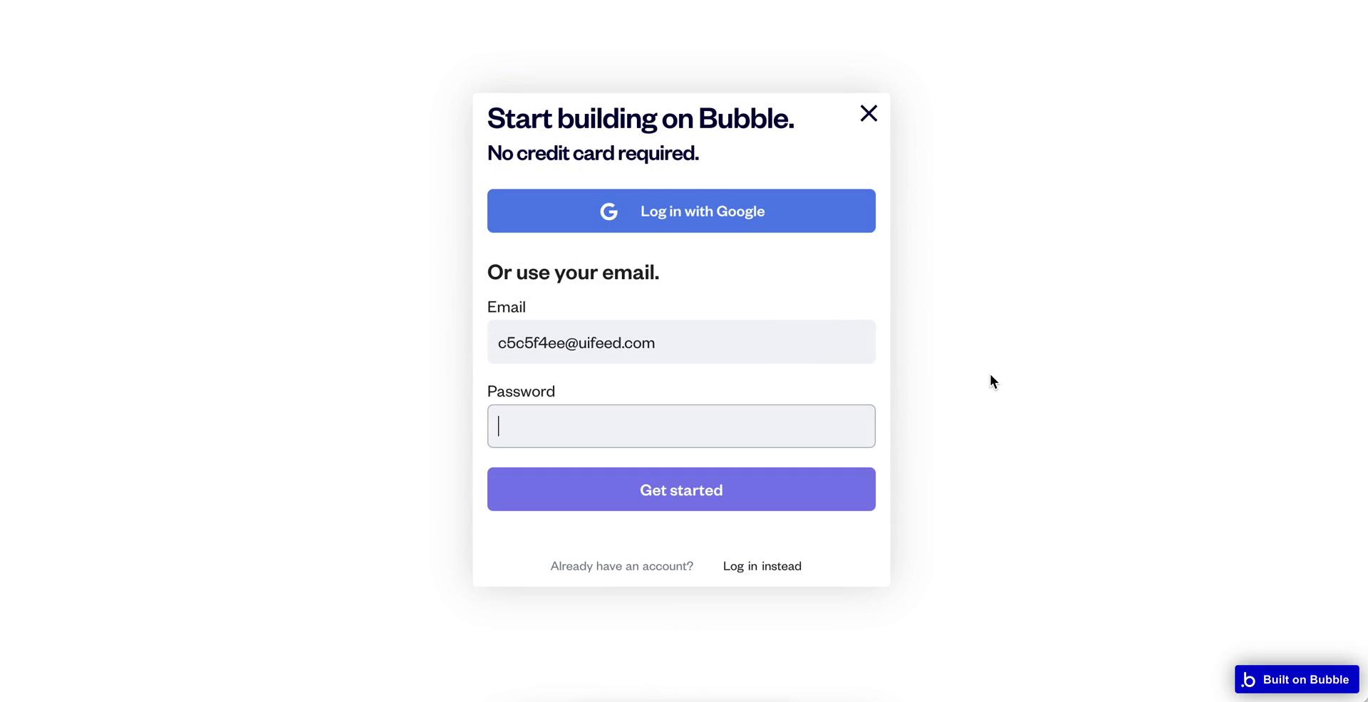 Bubble sign up screenshot