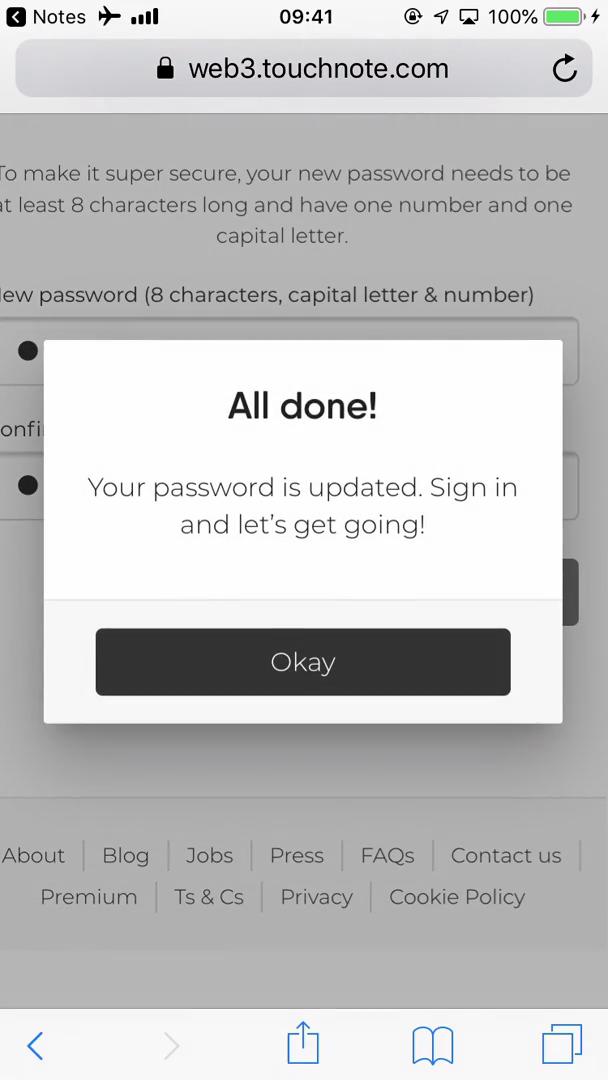 Password reset screenshot