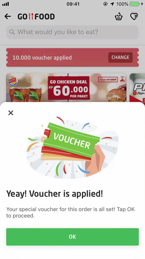 Screenshot of Apply voucher on Ordering food on Go-Jek user flow