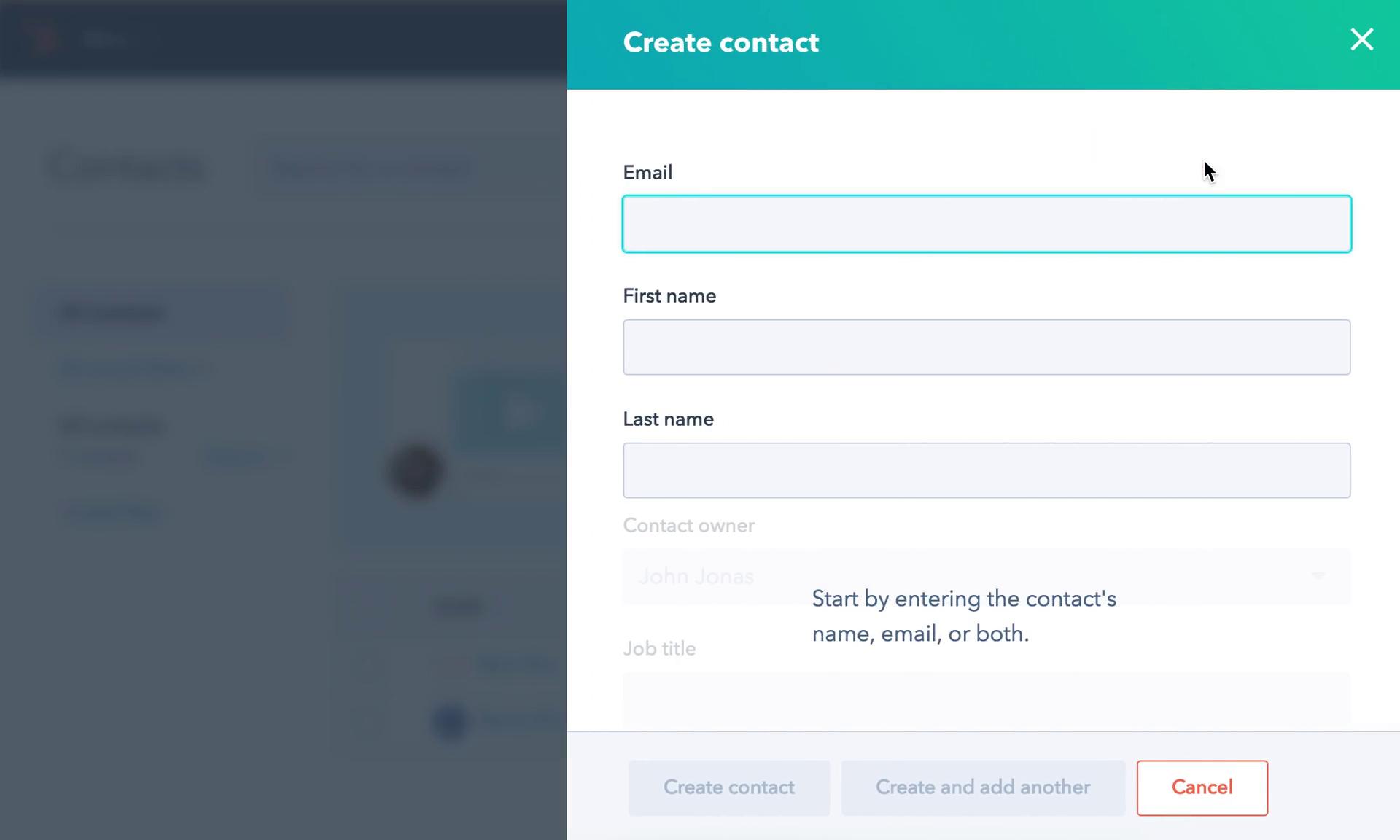 Screenshot of on Adding a contact on HubSpot CRM user flow