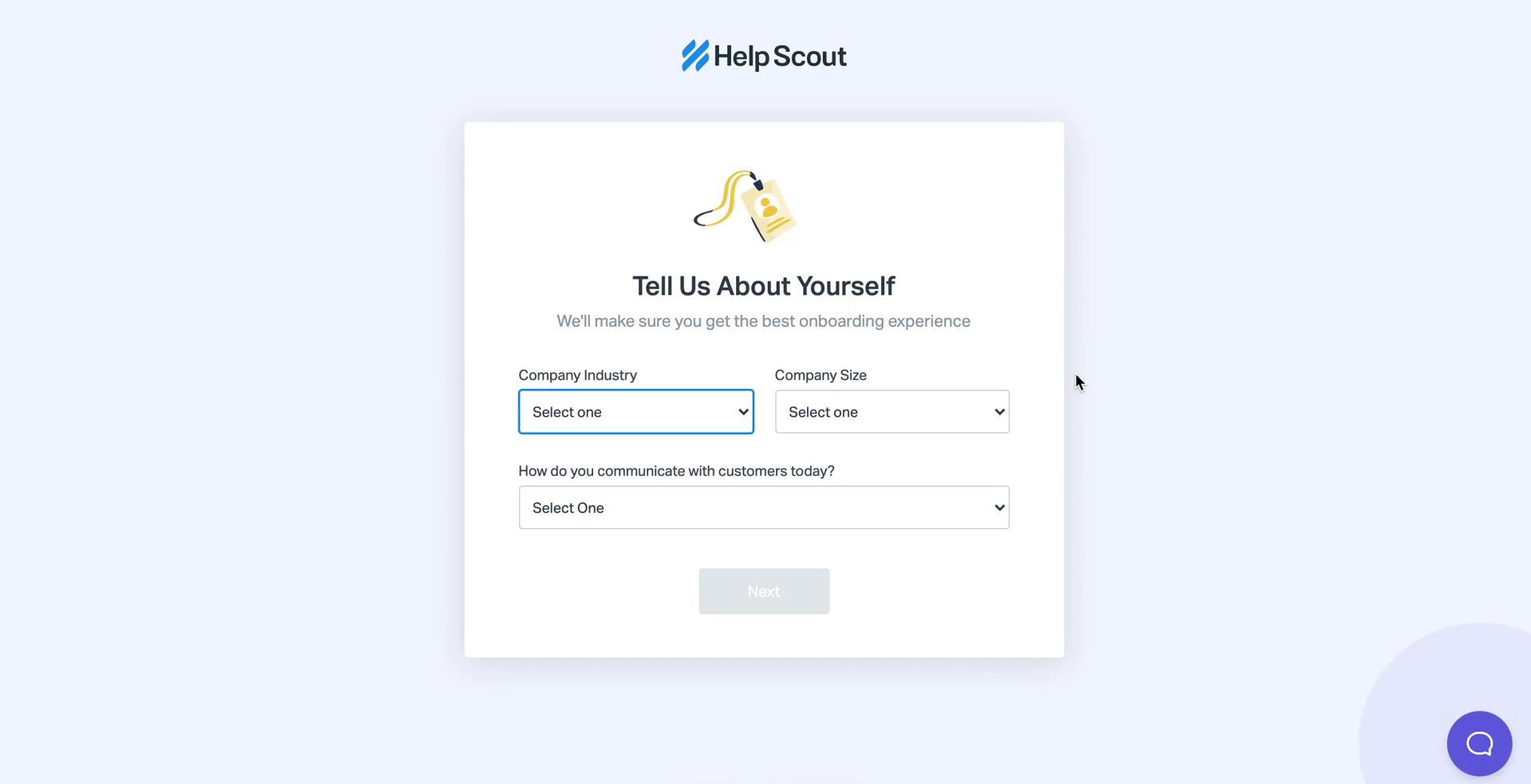Help Scout tell us about yourself screenshot