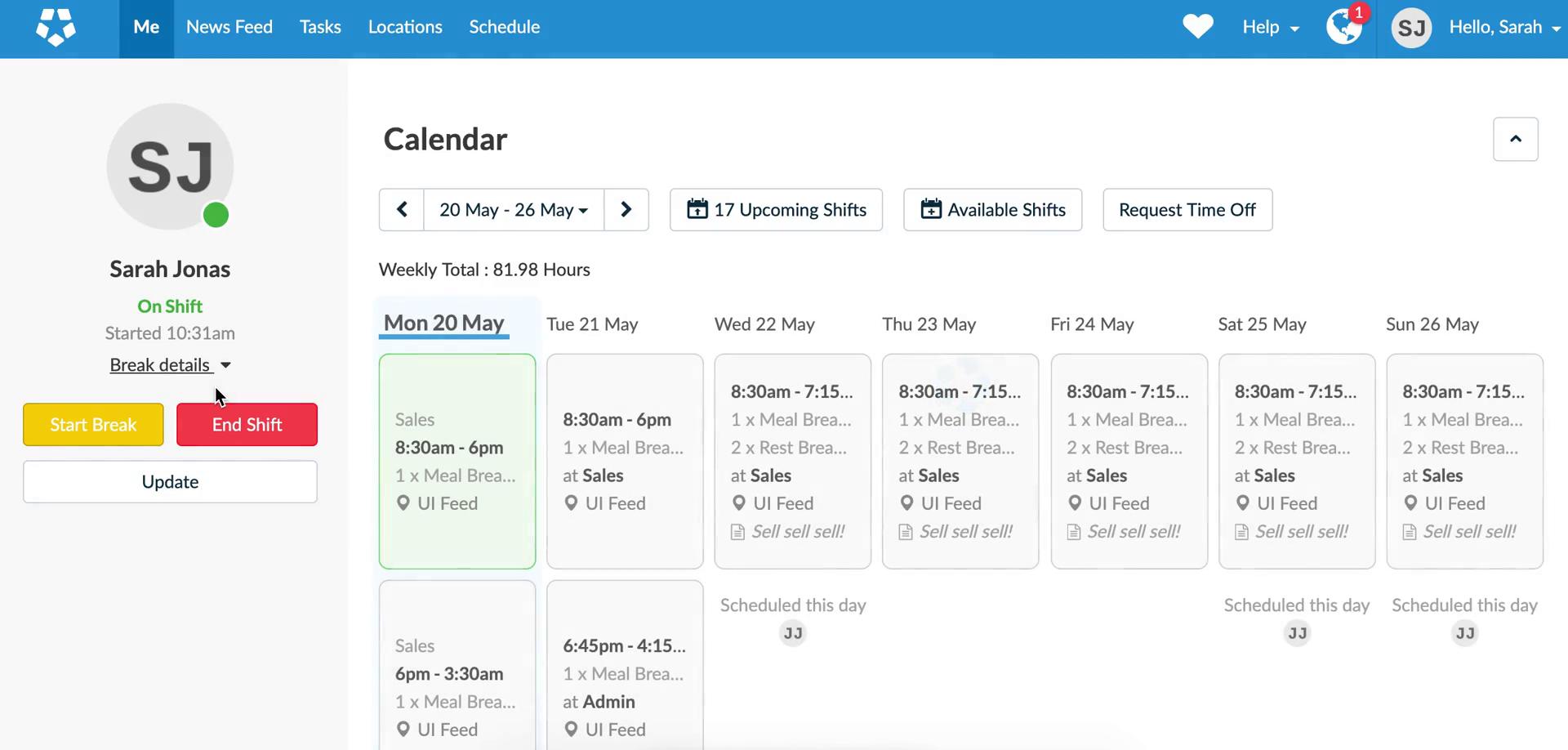 Screenshot of Start shift on Time tracking on Deputy user flow