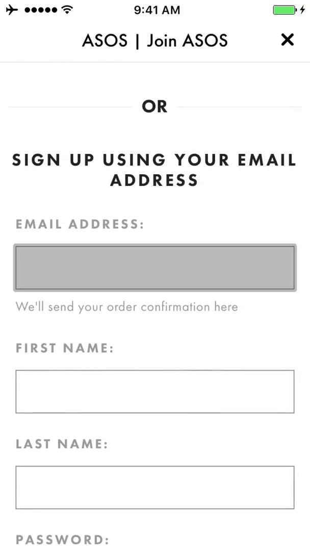 Signing up screenshot