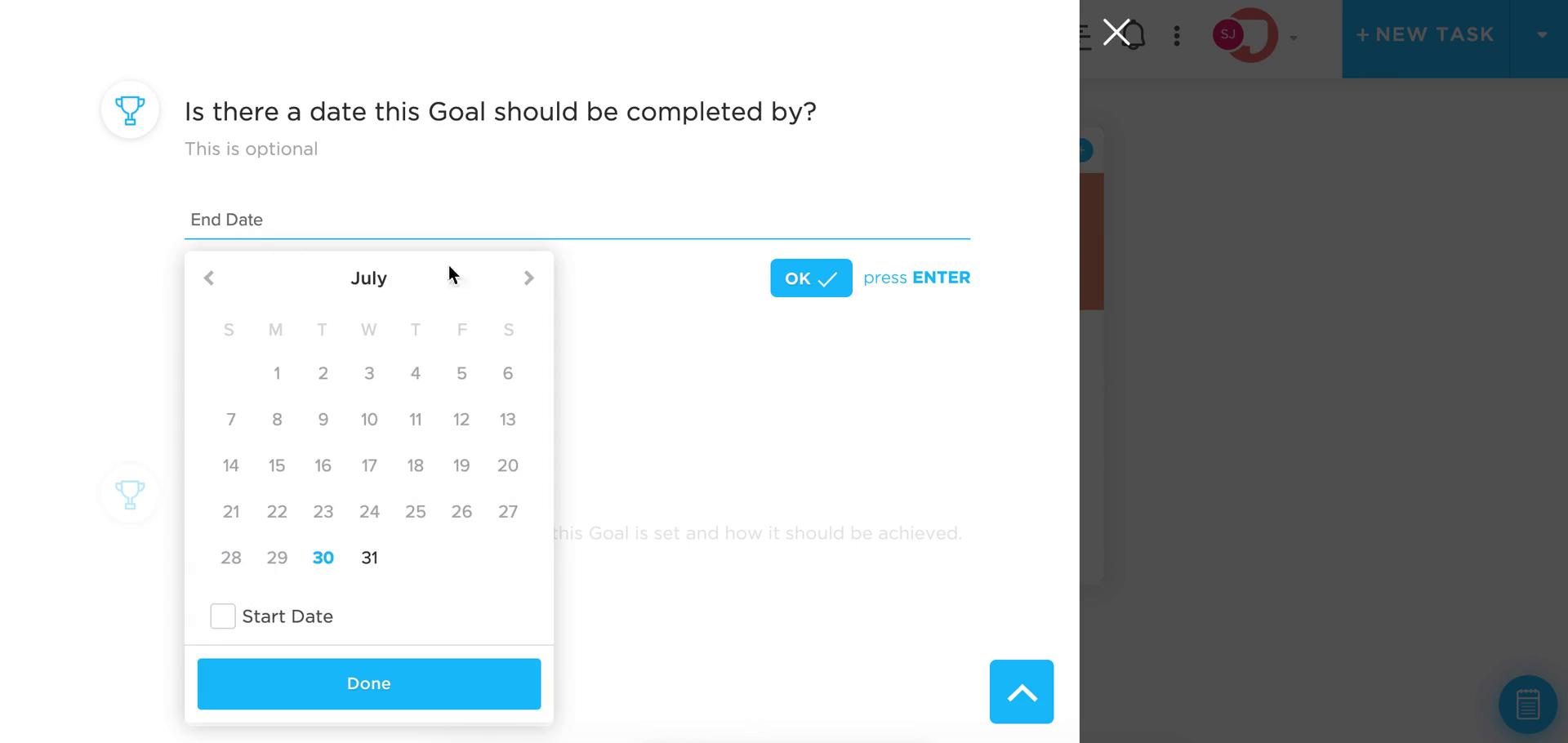 Setting goals screenshot