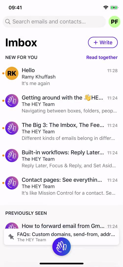Screenshot of Imbox on Logging in on Hey user flow