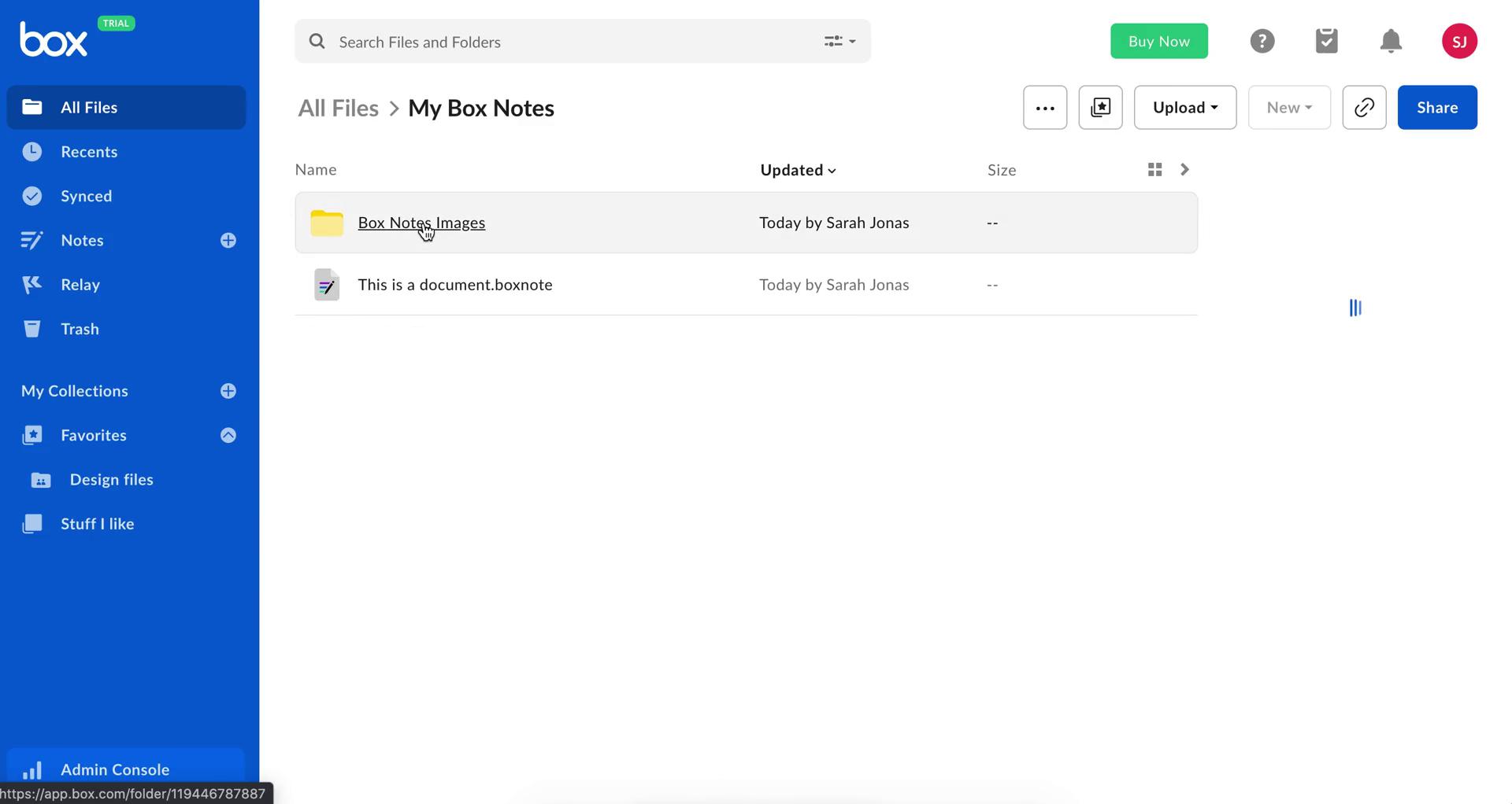 Screenshot of Folder on General browsing on Box user flow
