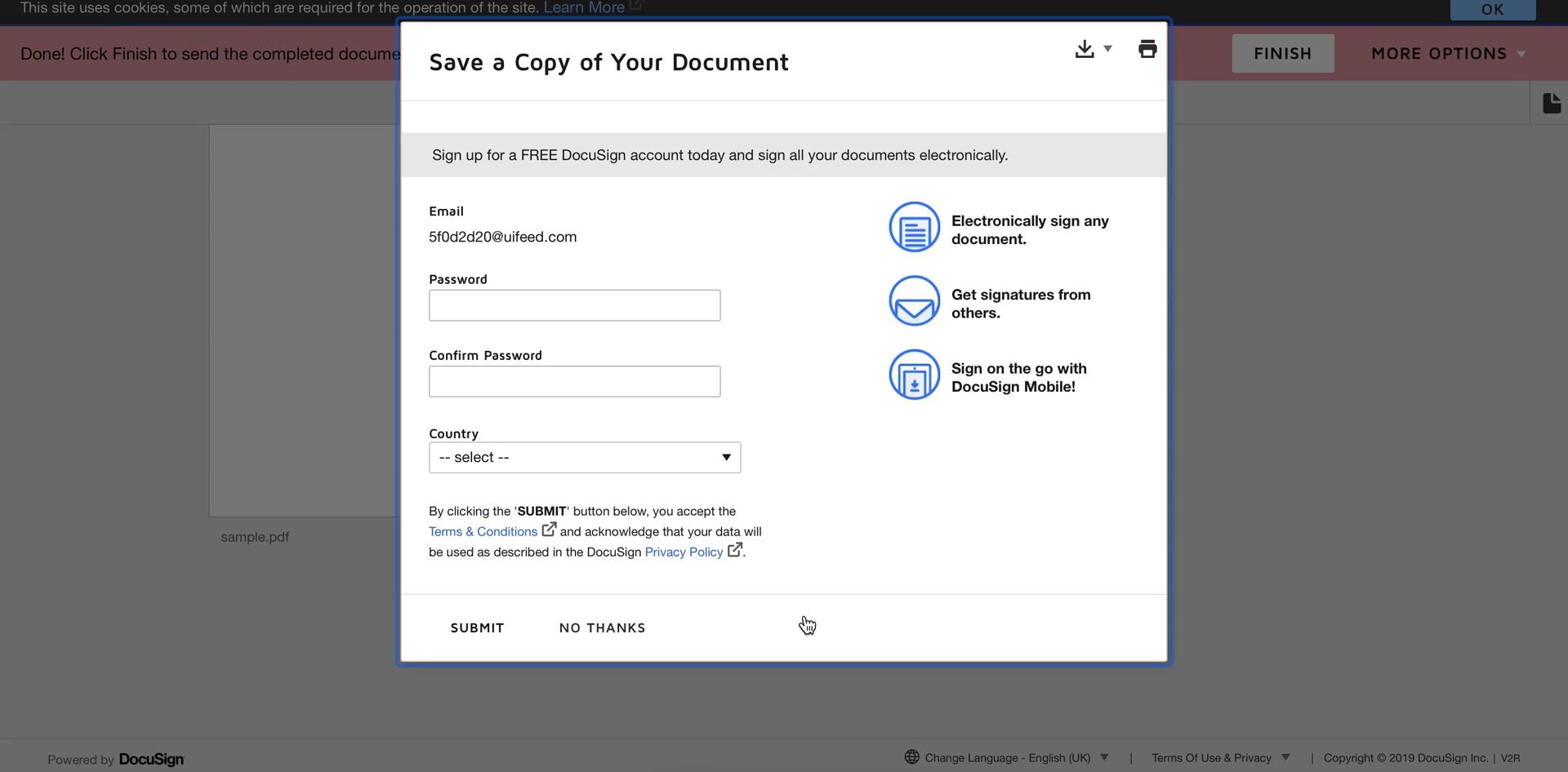 Signing a document screenshot