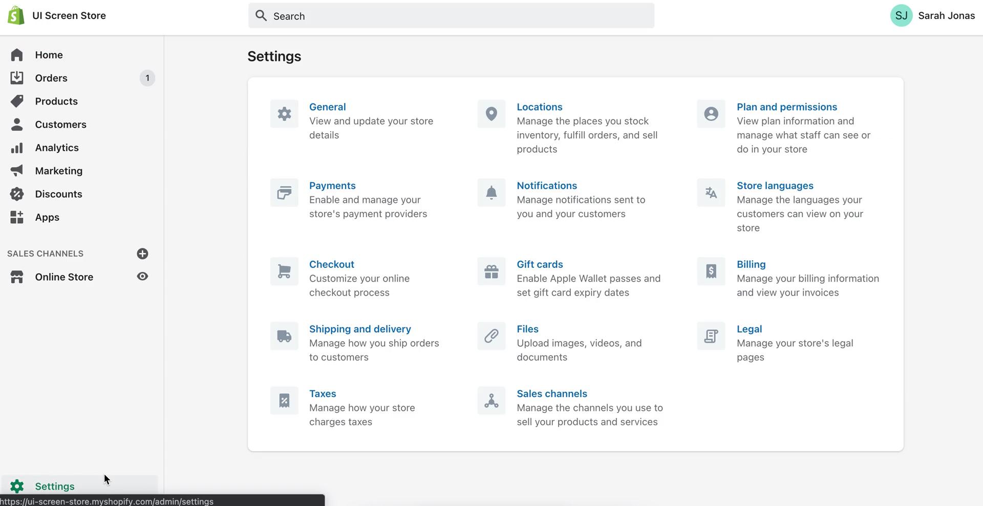 Screenshot of Settings during Deleting your account on Shopify user flow