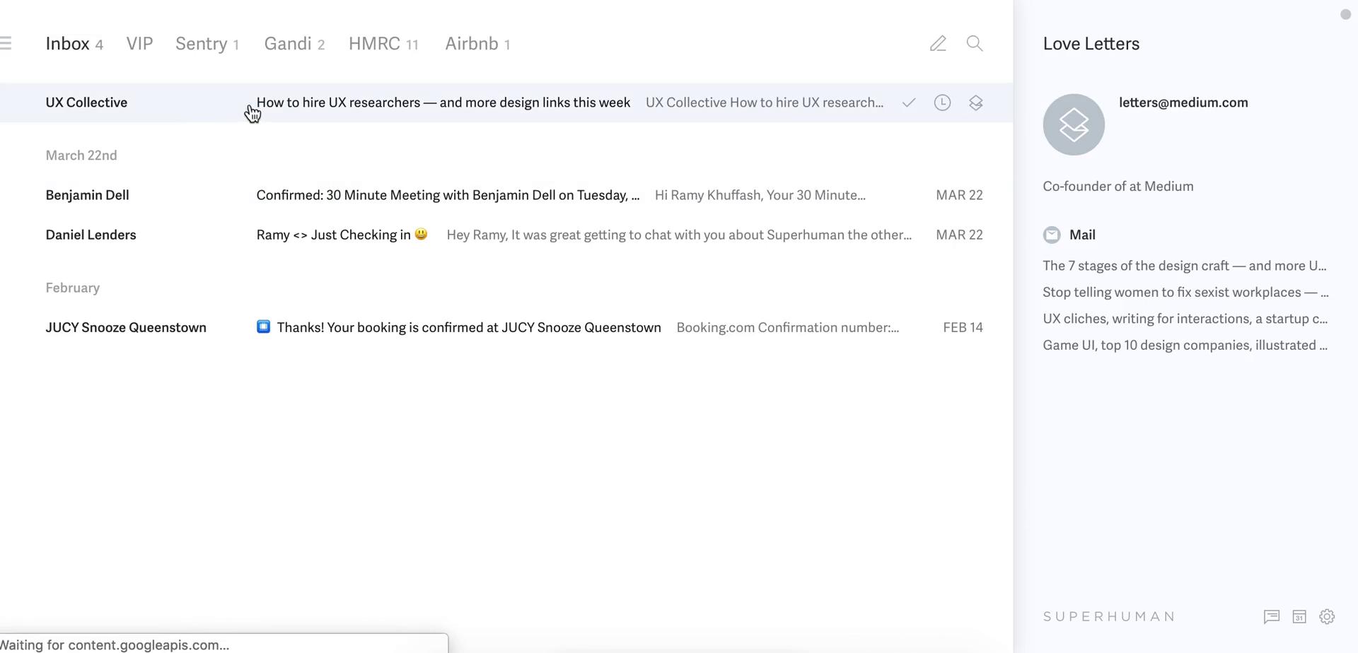 Screenshot of Inbox on Archiving on Superhuman user flow