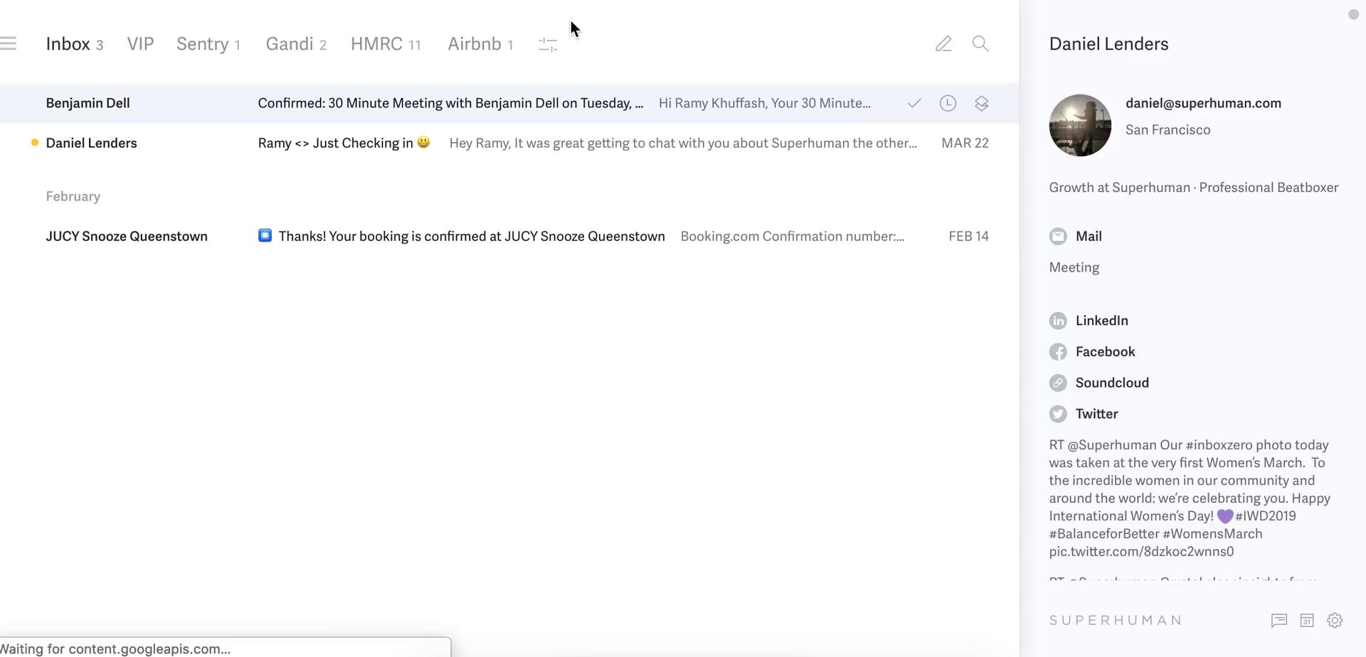Screenshot of Inbox on Filtering on Superhuman user flow