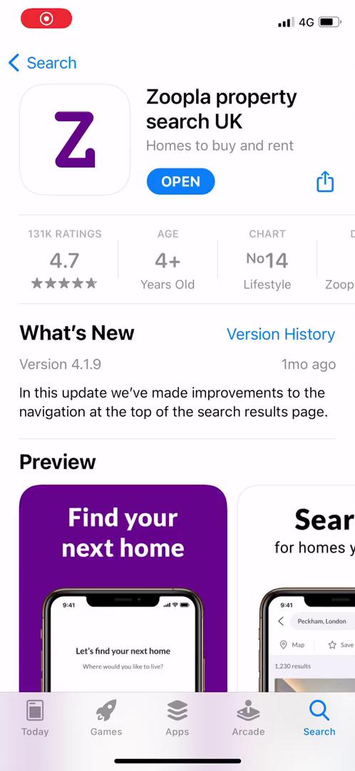 Zoopla app store listing screenshot