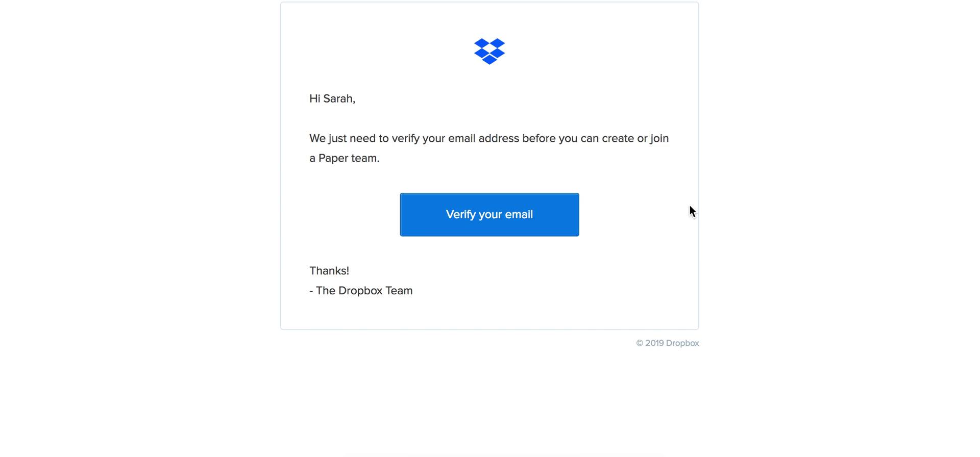 Dropbox Paper confirm email screenshot