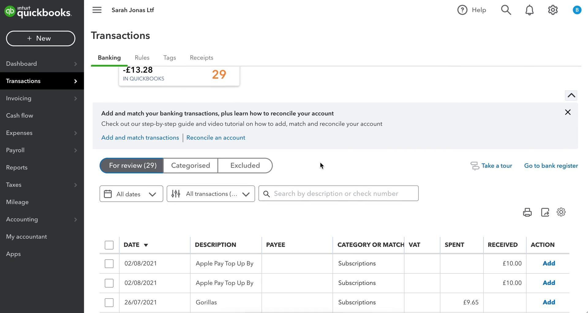 Categorizing transactions on QuickBooks video thumbnail