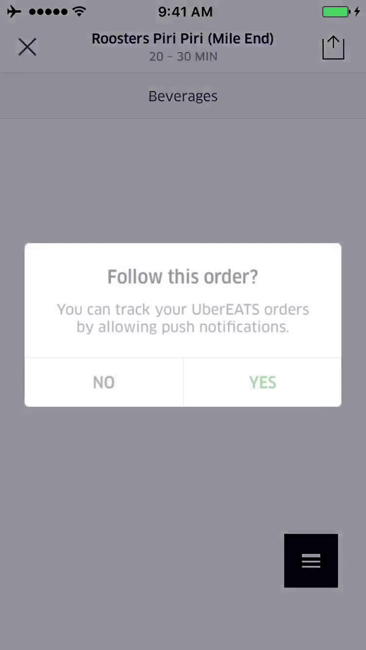 Cancelling an order screenshot