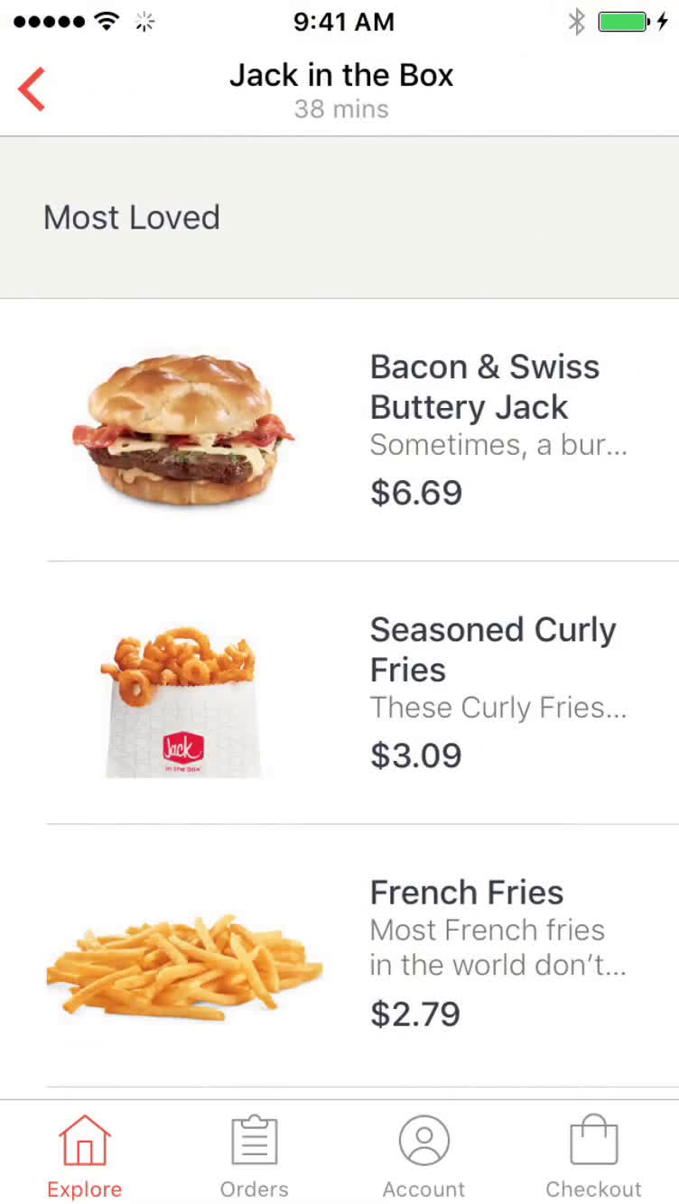 Ordering food screenshot