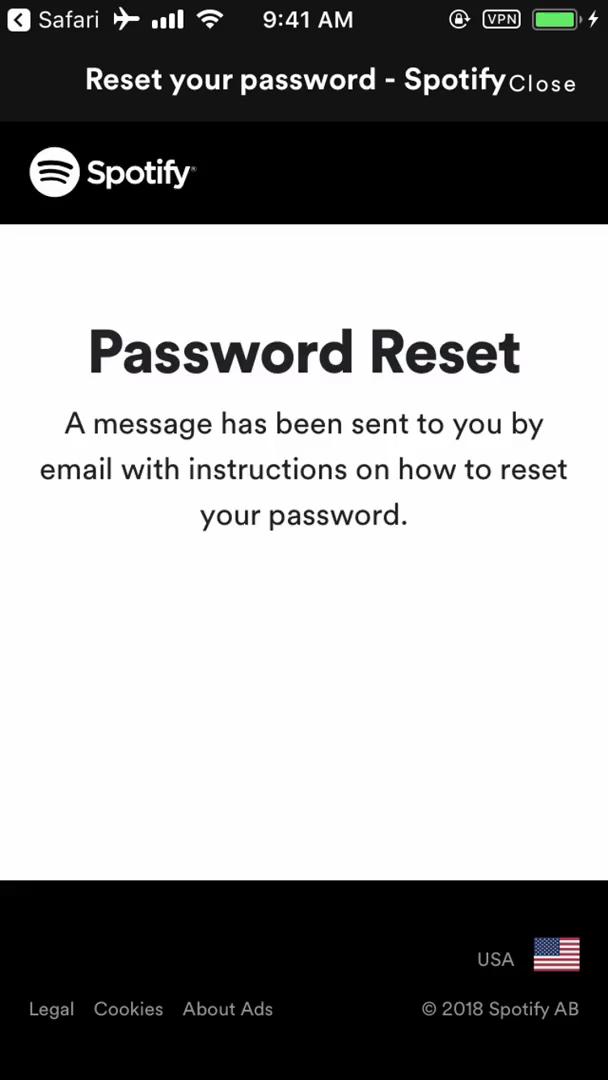 Password reset screenshot