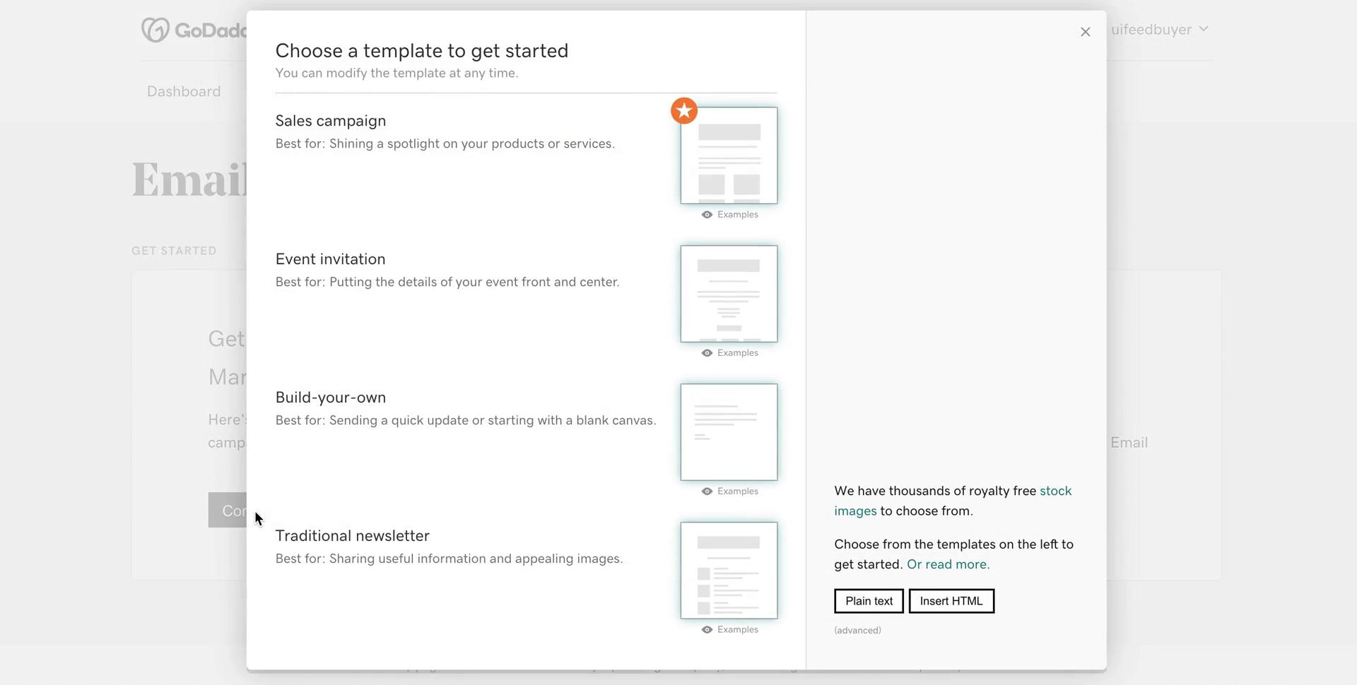 Creating an email campaign screenshot