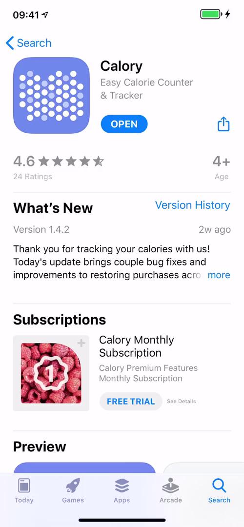 Calory app store listing screenshot