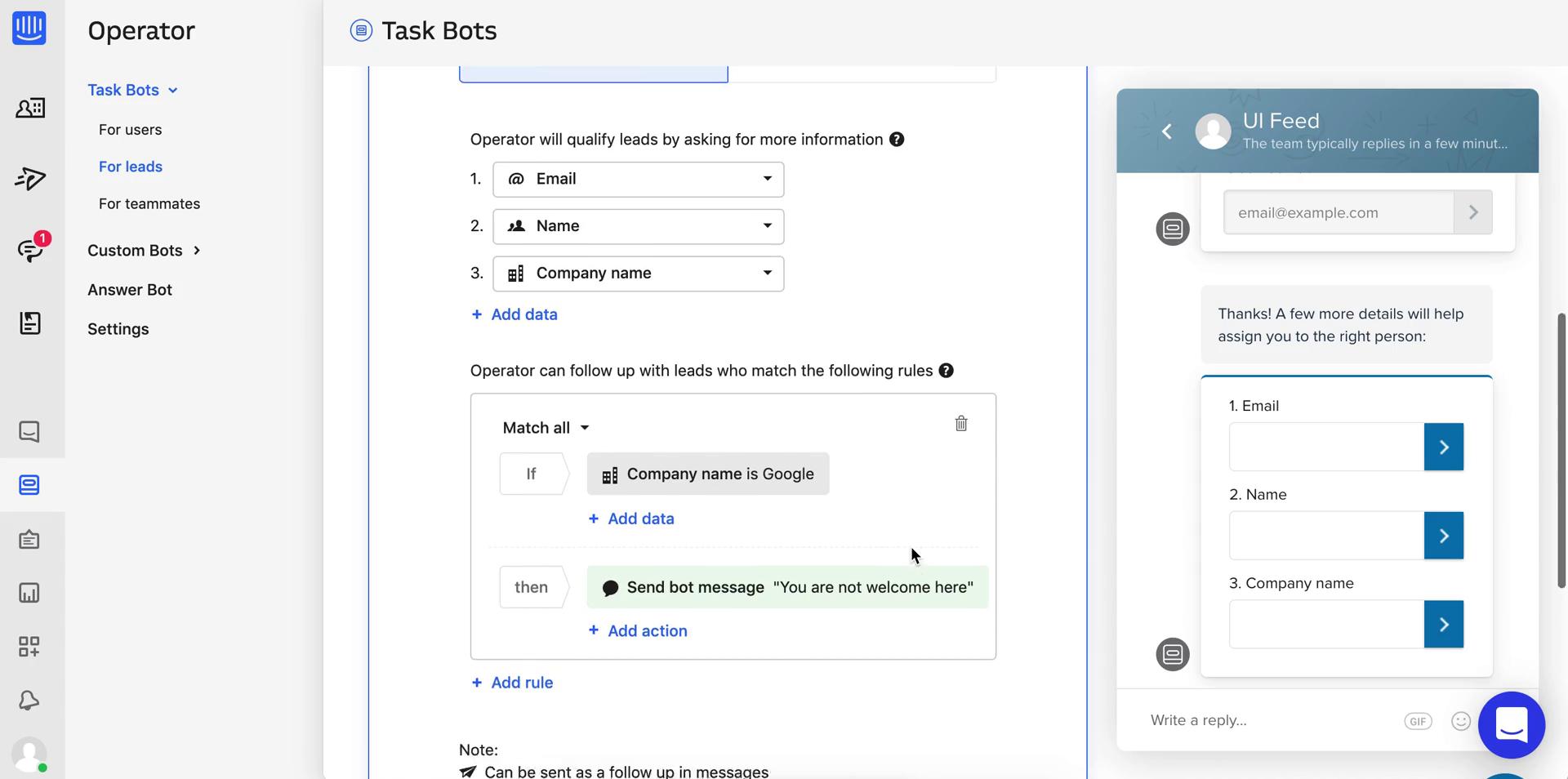 Building a chat bot screenshot