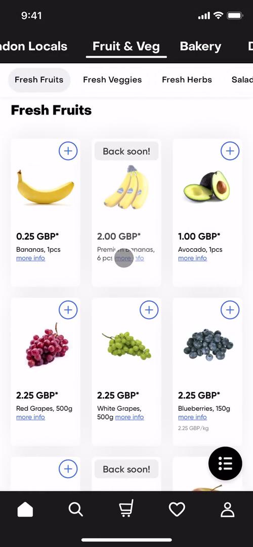 Screenshot of Category on Buying something on Gorillas user flow