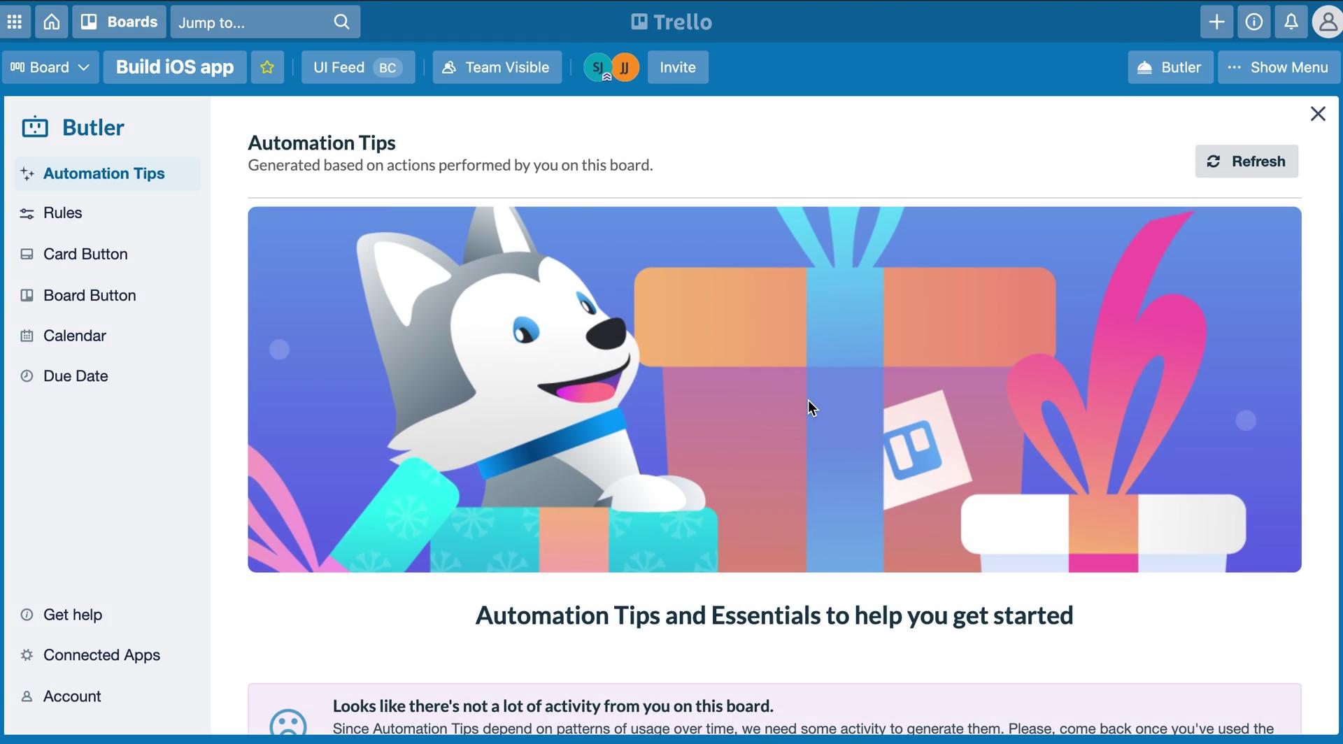 Screenshot of Automations on Creating an automation workflow on Trello user flow