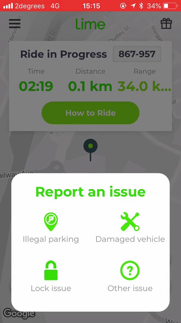 Screenshot of Report an issue on Reporting an issue on Lime user flow