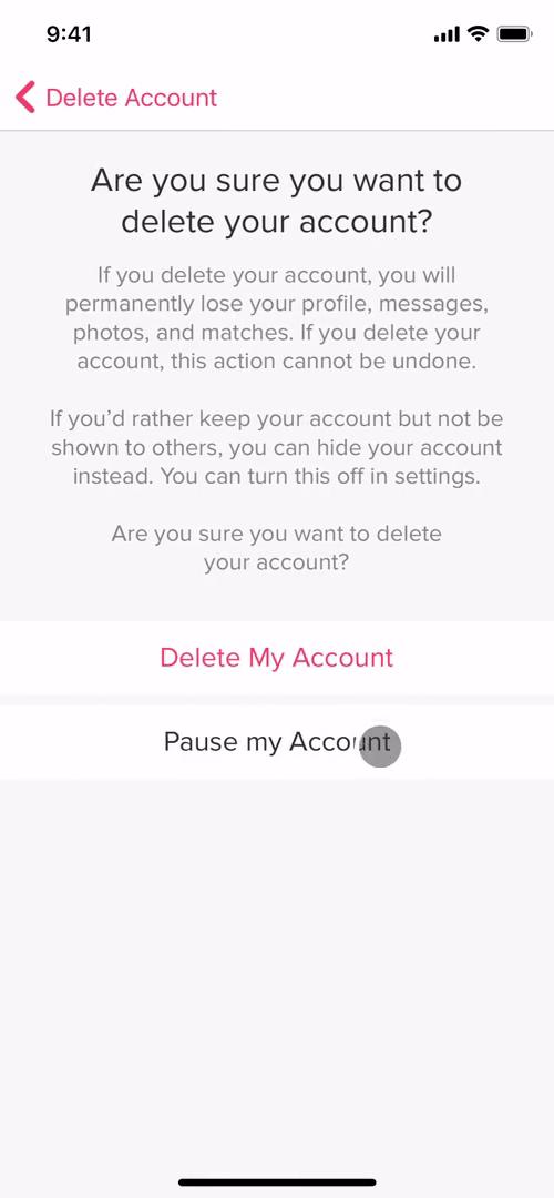 Deleting your account screenshot