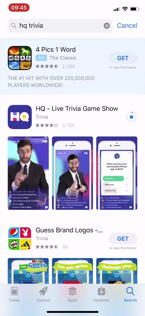 Screenshot of on Onboarding on HQ Trivia user flow
